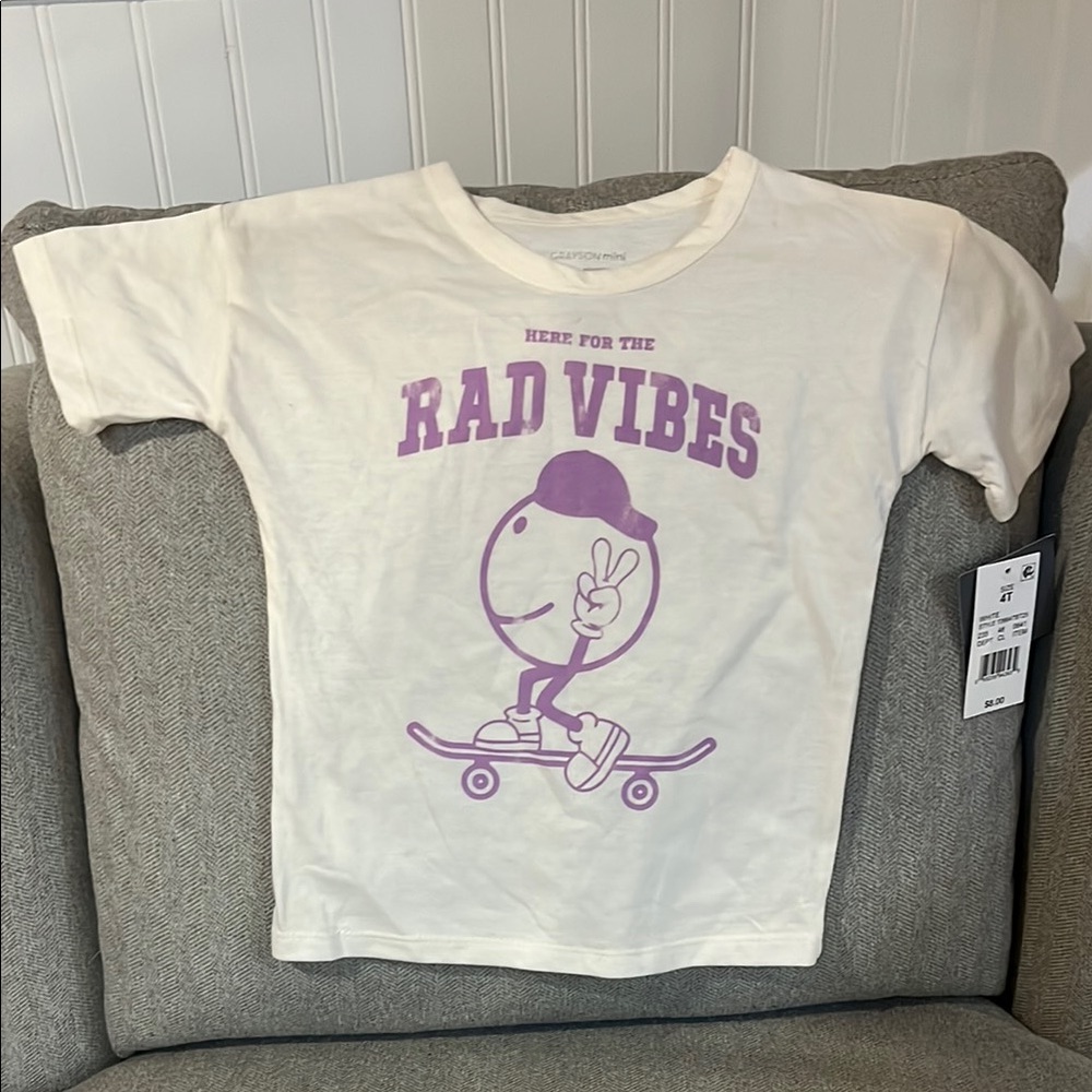 Grayson mini Hello adorable Cartoon  Kids  off White and Purple Graphic Tee 2T